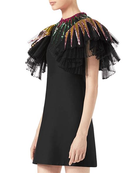 gucci sequin-embroidered tulle dress|Viscose lamé dress with sequin embroidery .